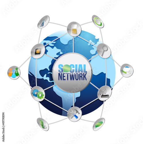 Illustration: social media network globe social media network globe