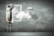 Business woman on ladder