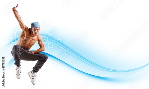 Photo: young man dancing hip hop with color lines young man dancing hip hop with color lines