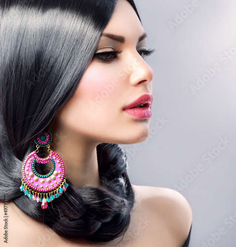 Photo: Beauty Woman With Long Black Hair. Hairstyle Beauty Woman With Long Black Hair. Hairstyle