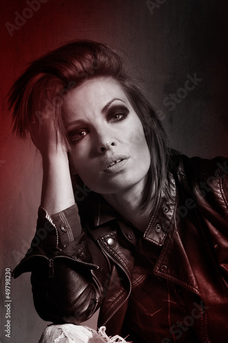 Photo: Colored black and white photo of a cool woman Colored black and white photo of a cool woman