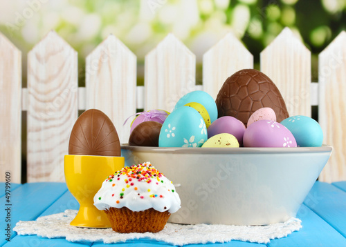 Photo: Composition of Easter and chocolate eggs Composition of Easter and chocolate eggs