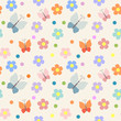 Seamless pattern with flowers and butterflies