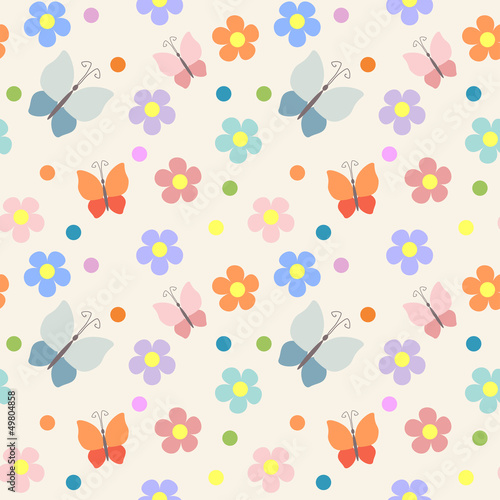 Vector: Seamless pattern with flowers and butterflies Seamless pattern with flowers and butterflies