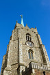 top of churtch tower against a blue sky