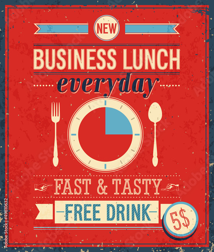 Vector: Vintage Bussiness Lunch Poster. Vector illustration. Vintage Bussiness Lunch Poster. Vector illustration.