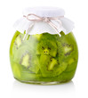 Exotic kiwi jam with slices isolated on white