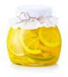 Lemon jam with ripe fruits isolated on white