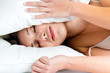 Woman sleeping on white background