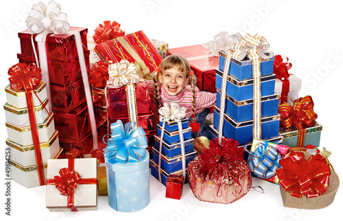 Photo: Child girl with group gift. Child girl with group gift.
