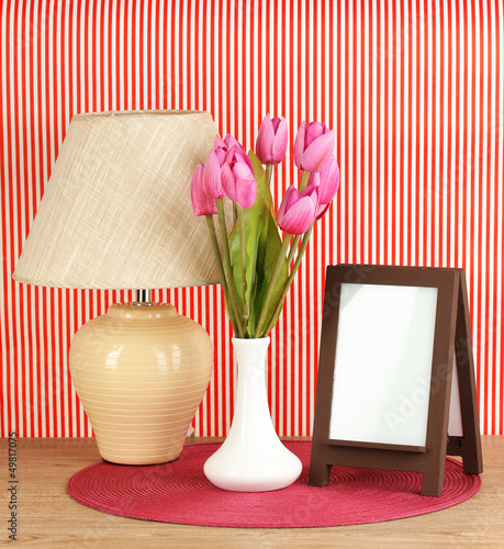 Photo: Brown photo frame and lamp Brown photo frame and lamp