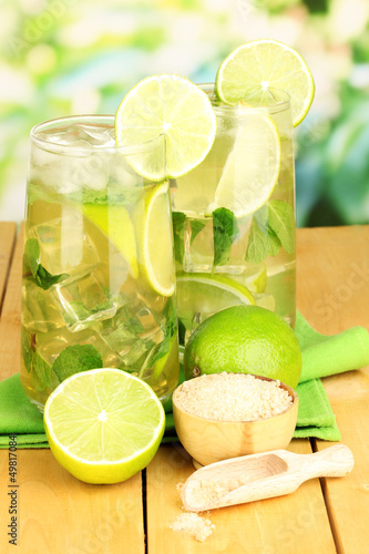 Photo: Glasses of cocktail with lime and mint Glasses of cocktail with lime and mint