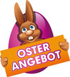 Osterhase mit Schild Osterangebot