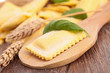 raw ravioli and basil