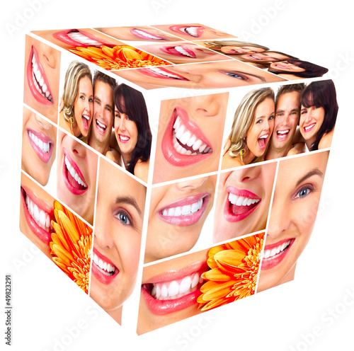 Photo: Woman smile cube collage. Woman smile cube collage.