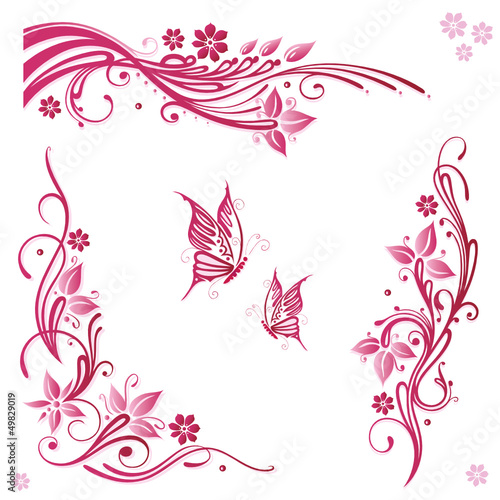 Vector: Sommer, frame, Blätter, Laub, Ranke, pink, set Sommer, frame, Blätter, Laub, Ranke, pink, set