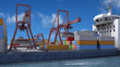 Illustration: frachtschiff beladung im güerhafen frachtschiff beladung im güerhafen
