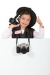 Young girl pretending to be a correspondent