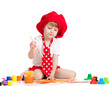 small artist child painting with brush