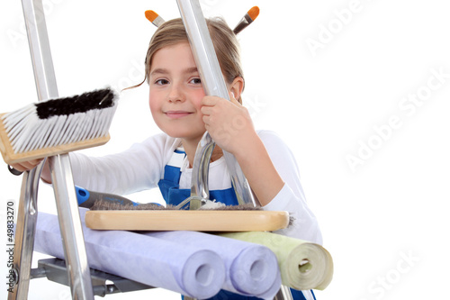 Photo: Kid pretending to decorate Kid pretending to decorate