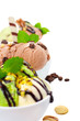 Various ice cream in a bowl on a white background