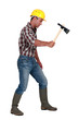 Woodworker with a hatchet
