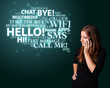 Young girl calling by phone with word cloud