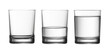 low empty, half and full of water glass isolated on white with c