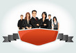 Red template with a group of business people