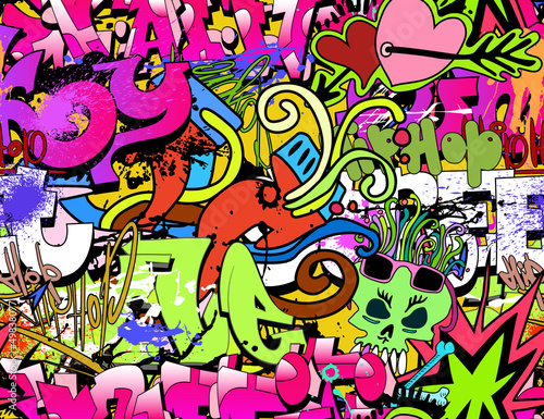  Graffiti wall art background. Hip-hop style seamless texture pat