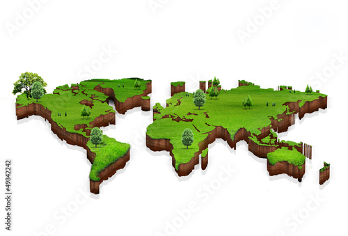 Illustration: World map background with grass field World map background with grass field