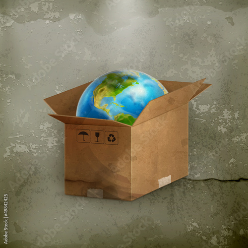 Vector: World in box, old-style World in box, old-style