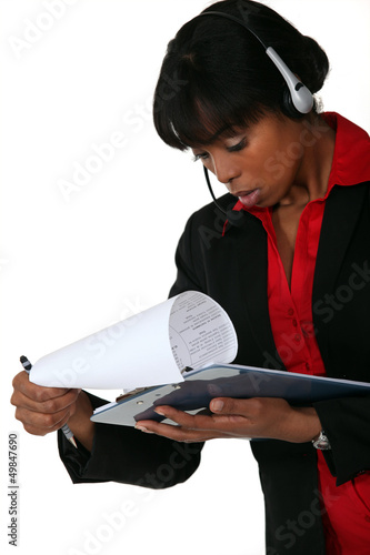 Photo: Telephone operator with portfolios Telephone operator with portfolios