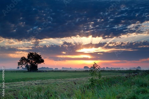 Photo: dramatic sunrise over pasture dramatic sunrise over pasture