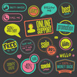 Set of hand drawn style badges and elements on blackboard