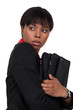 Nervous businesswoman has something to hide