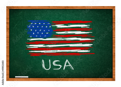 Illustration: USA flag on green chalkboard USA flag on green chalkboard