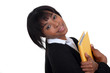 Businesswoman hugging a folder to her chest