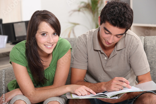 Photo: Teenage couple studying Teenage couple studying