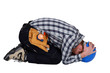 Construction worker curled up