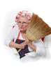 Foto: angry senior woman with curlers in her hair holding a broom angry senior woman with curlers in her hair holding a broom