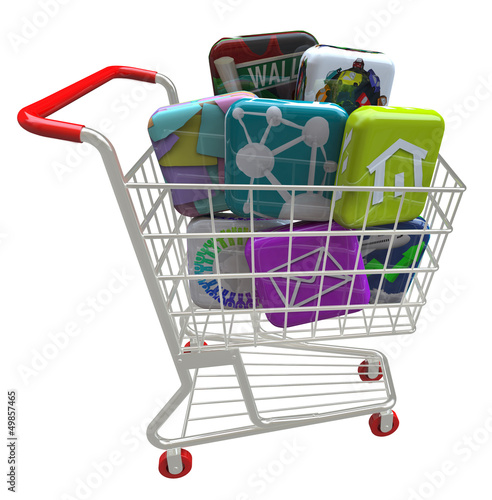 Illustration: Apps - Application Software Icons in Shopping Cart Apps - Application Software Icons in Shopping Cart