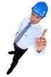 Engineer shaking his finger