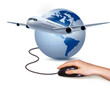 Vector: Background with airplane and hand with mouse. Travel concept. Ve Background with airplane and hand with mouse. Travel concept. Ve