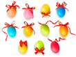 Decorative easter eggs.Easter cards with red bow and ribbons. Ve