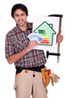 A handyman promoting energy savings.