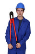 Male construction worker with bolt cutters