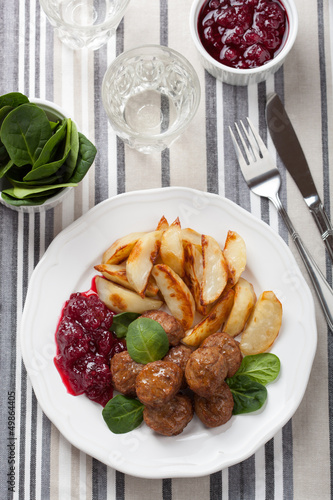 Photo: swedish meatballs with potatoes and lingon jam swedish meatballs with potatoes and lingon jam