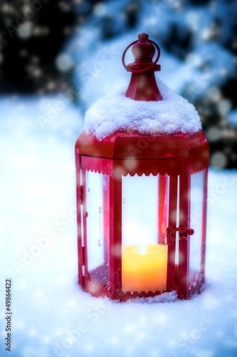 Photo: christmas light in the snow christmas light in the snow