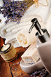 Spa setting with natural soap and lavender